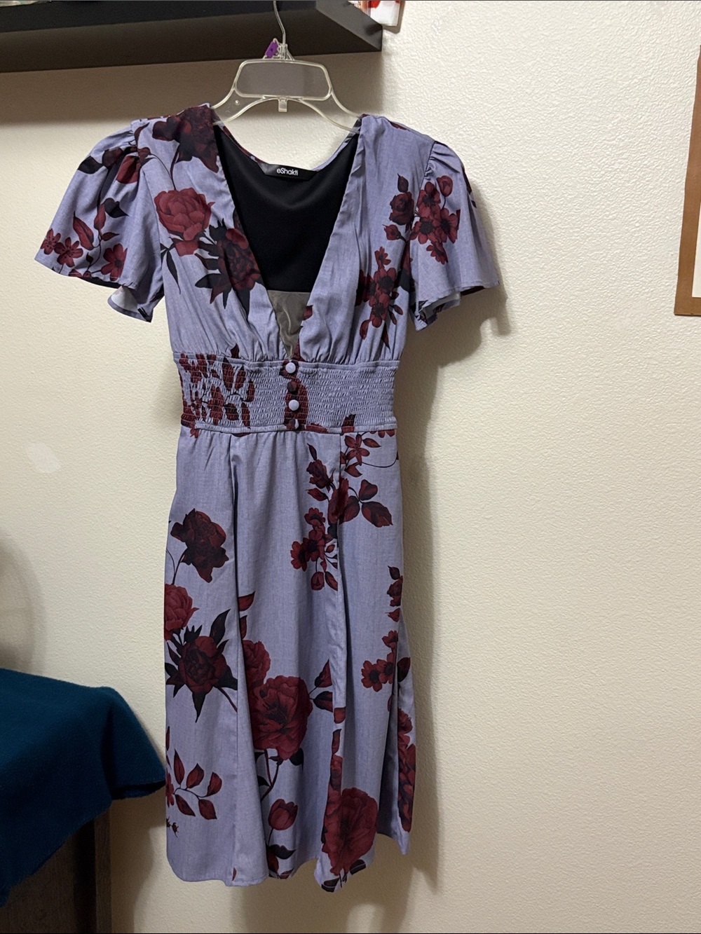 EShakti women’s Floral Midi Dress Lavender Burgundy Rose Print Sz 0 custom